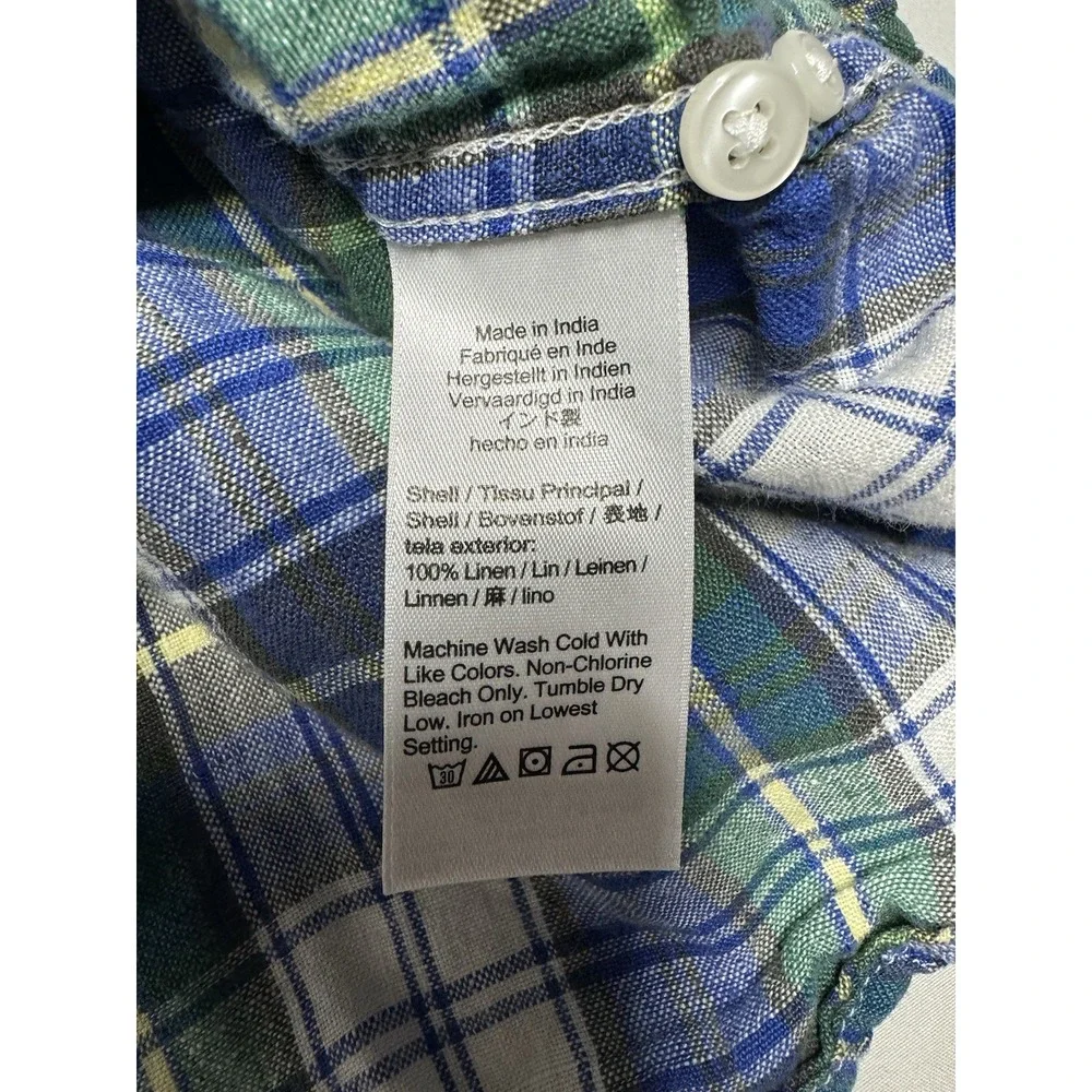 J Crew Shirt XL Baird‎ McNutt 100% Irish Linen Blue Plaid Classic Fit Size XL